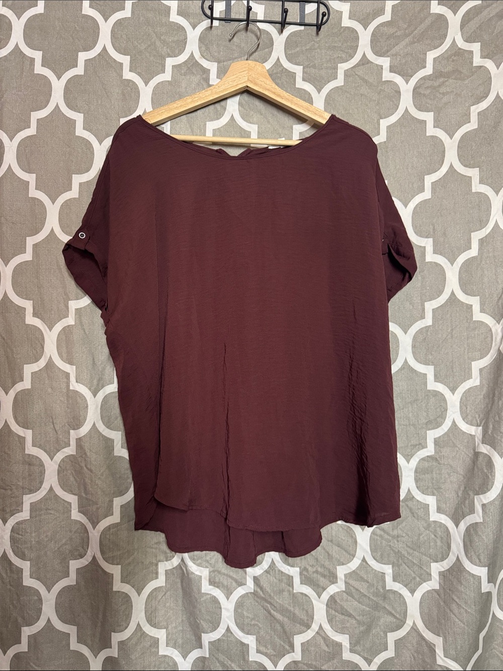 Maurices Plum Burgundy Short Sleeve Blouse Plus Size 1X